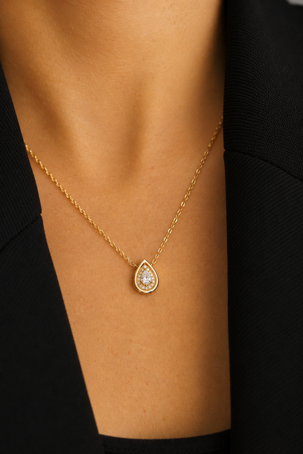 Victoria Pear Moissanite Necklace | 18k Gold Vermeil