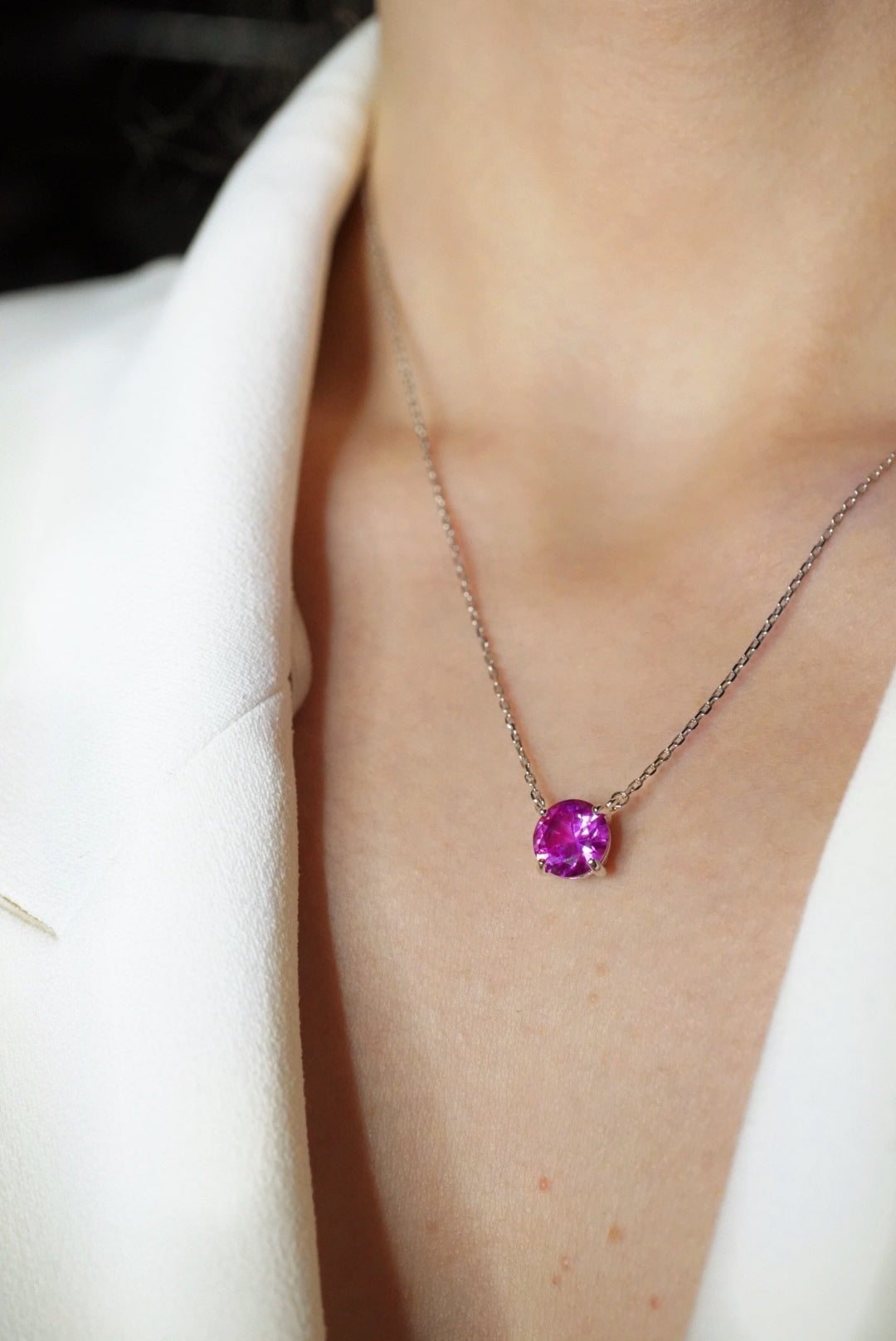 Chelsea 8mm Lab-Grown Pink Sapphire Necklace