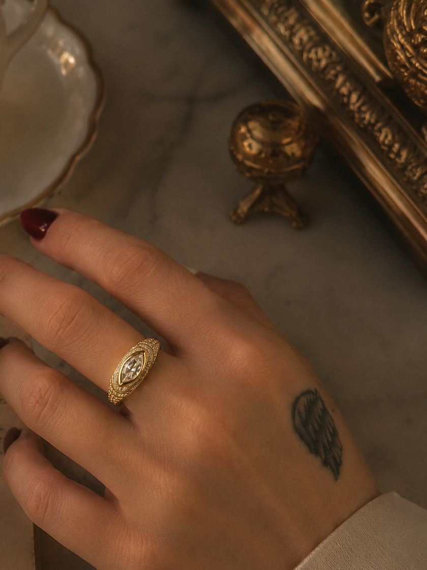 Marlborough Marquise Moissanite Ring | 18k Gold Vermeil