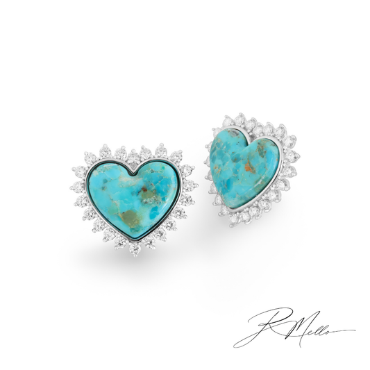 Capri Natural Turquoise & Moissanite Heart Earrings