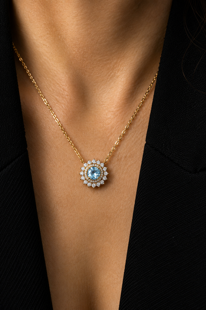 Gaia Soleil Natural Aquamarine Necklace | 18k Gold Vermeil