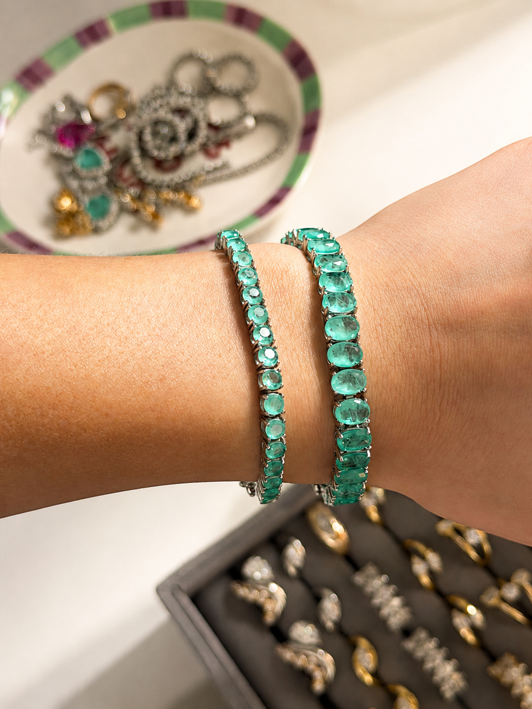 Chivor 3mm Natural Colombian Emerald Riviera Bracelet