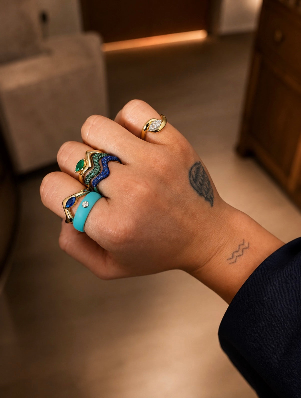 Active Cyan Moissanite Ring