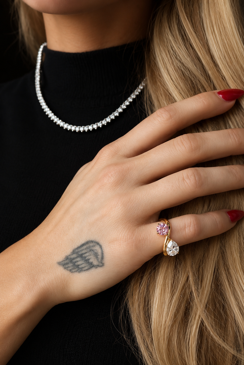 Toi et Moi Moissanite & Lab-Grown Sapphire Pinky Ring