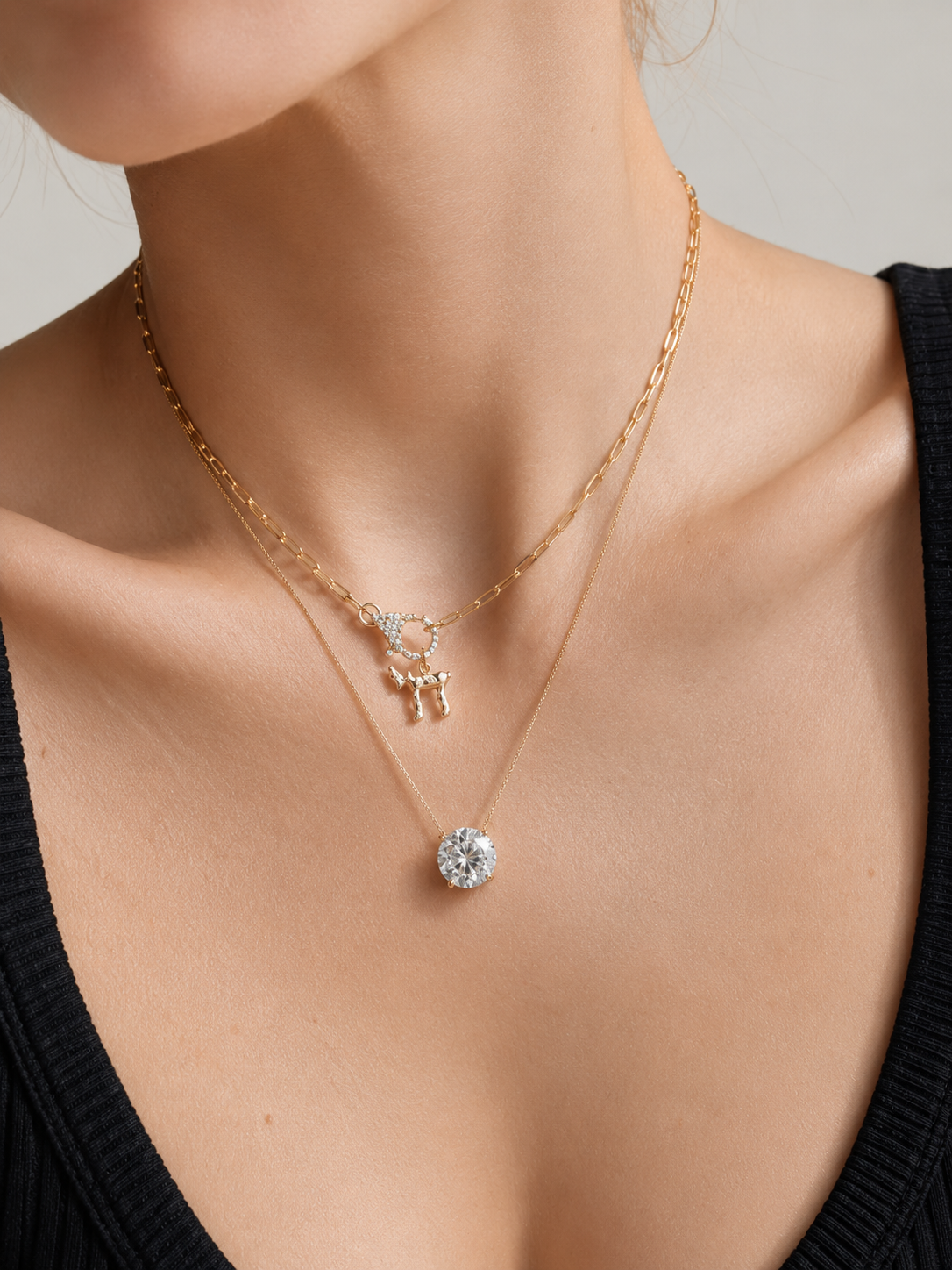 Majesty Solitaire Moissanite Necklace — 18k Gold