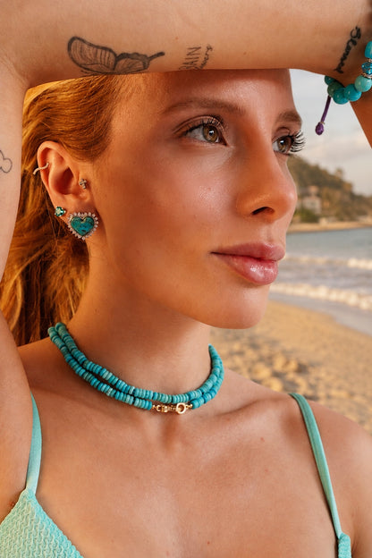 Capri Natural Turquoise & Moissanite Heart Earrings