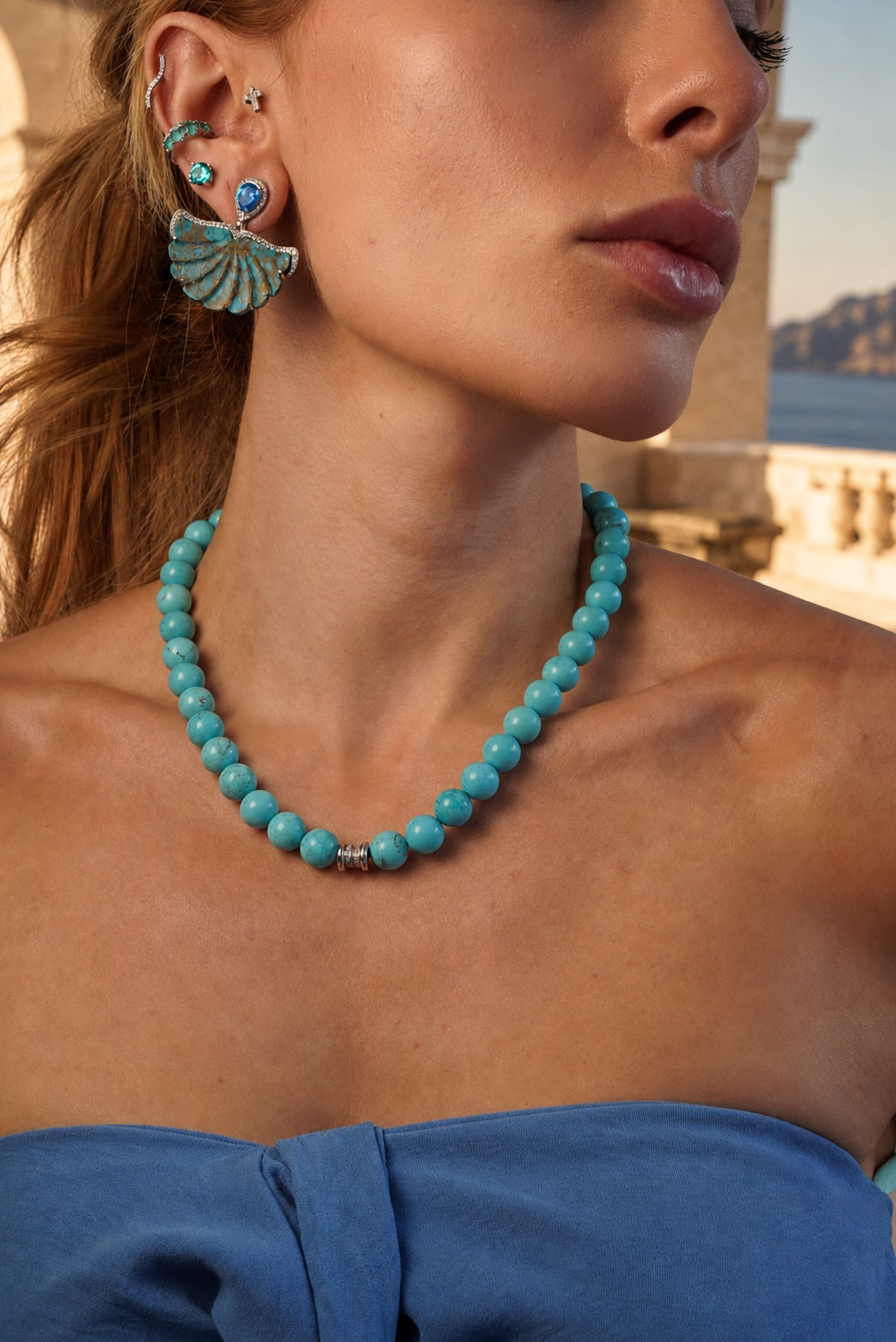 Mykonos Natural Turquoise Beaded Necklace